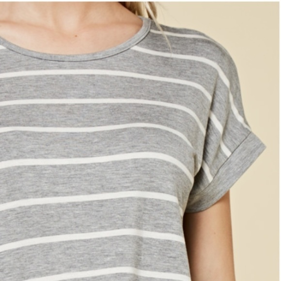 Gray Striped Dolman Short Sleeve Top - Picture 6 of 7